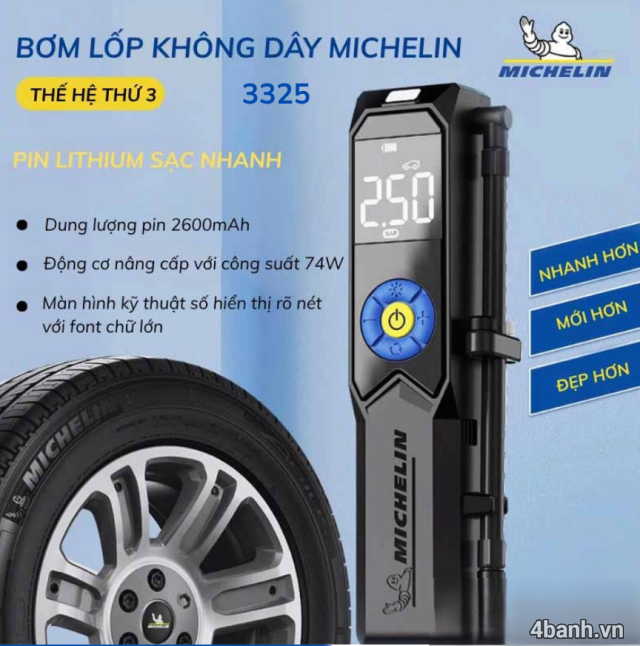 Máy bơm lốp mini michelin m3325 không dây chính hãng - 2